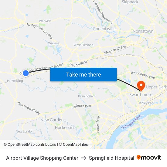 Airport Village Shopping Center to Springfield Hospital map