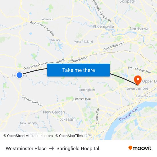 Westminster Place to Springfield Hospital map