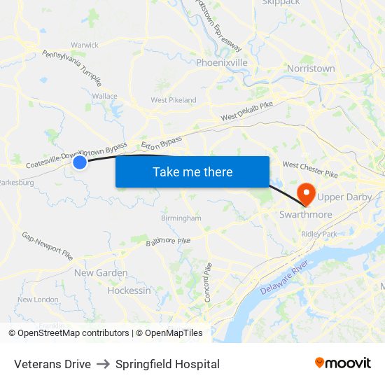 Veterans Drive to Springfield Hospital map