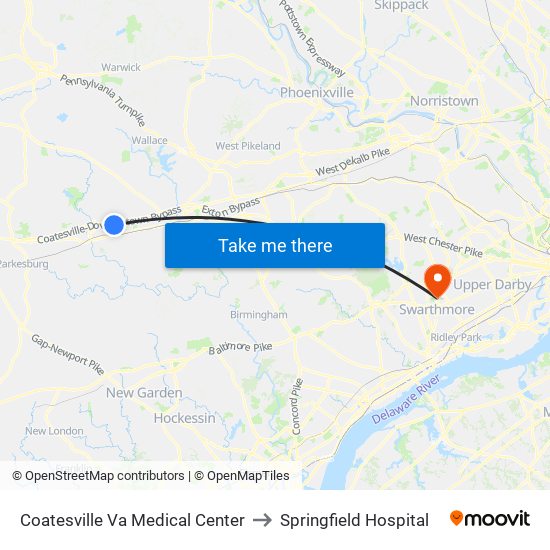 Coatesville Va Medical Center to Springfield Hospital map