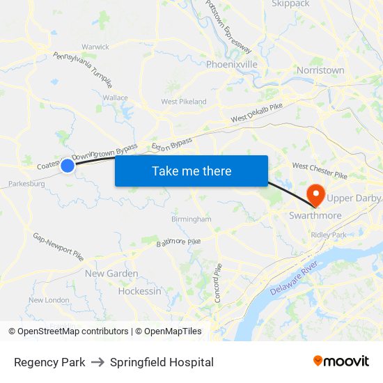 Regency Park to Springfield Hospital map