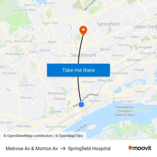 Melrose Av & Morton Av to Springfield Hospital map