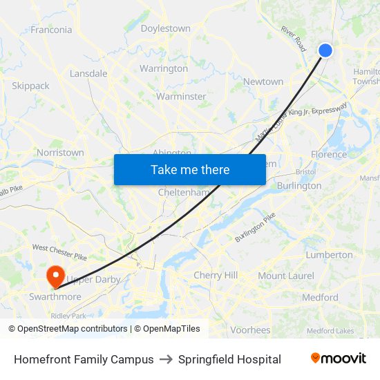 Homefront Family Campus to Springfield Hospital map