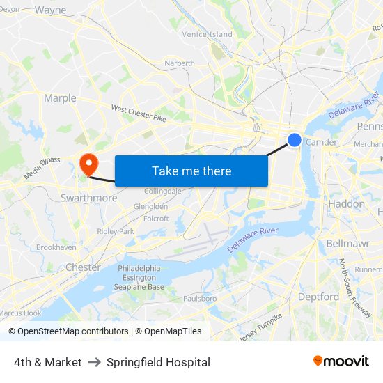 4th & Market to Springfield Hospital map