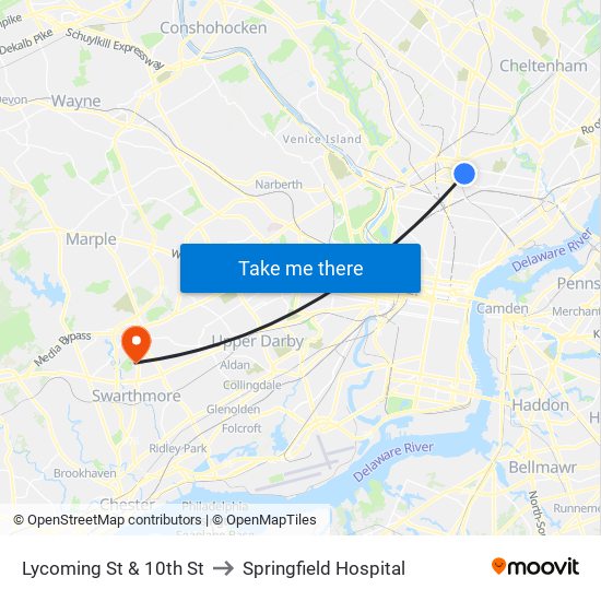 Lycoming St & 10th St to Springfield Hospital map