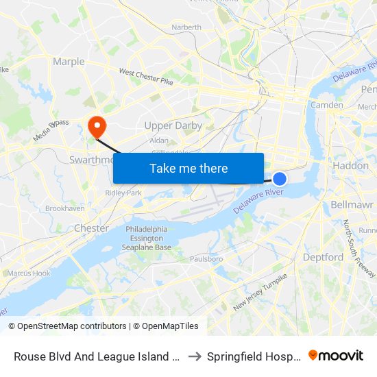 Rouse Blvd And League Island Blvd to Springfield Hospital map
