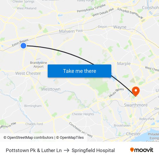 Pottstown Pk & Luther Ln to Springfield Hospital map