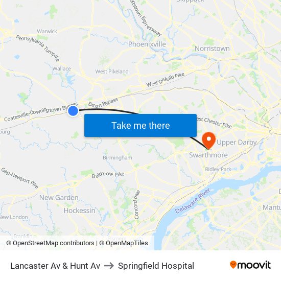 Lancaster Av & Hunt Av to Springfield Hospital map