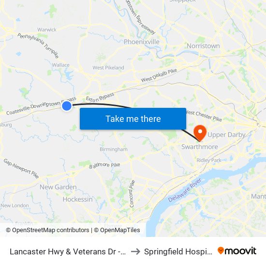 Lancaster Hwy & Veterans Dr - FS to Springfield Hospital map