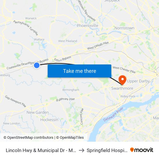 Lincoln Hwy & Municipal Dr - Mbfs to Springfield Hospital map