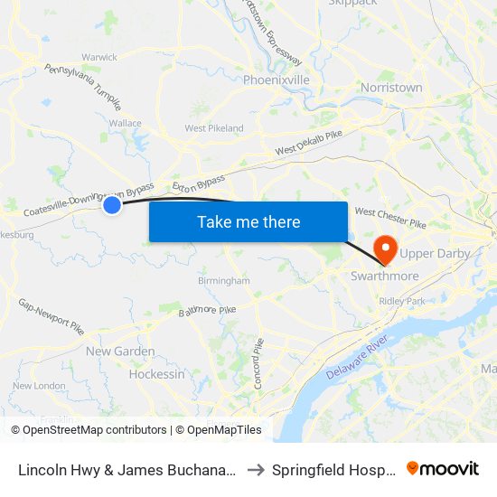 Lincoln Hwy & James Buchanan Dr to Springfield Hospital map