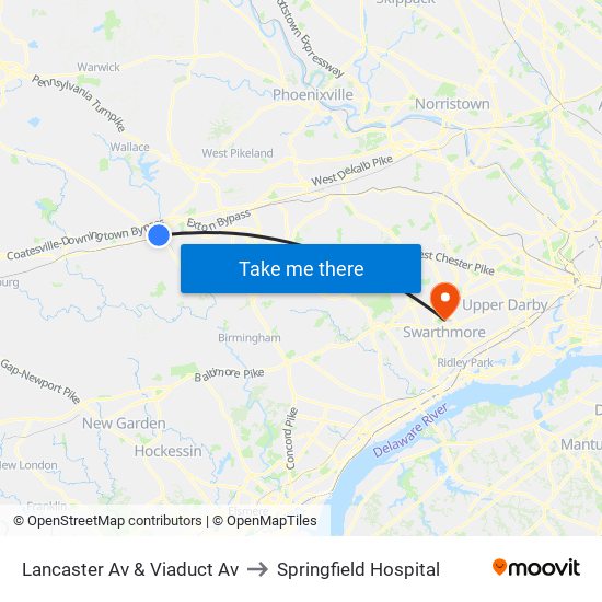 Lancaster Av & Viaduct Av to Springfield Hospital map