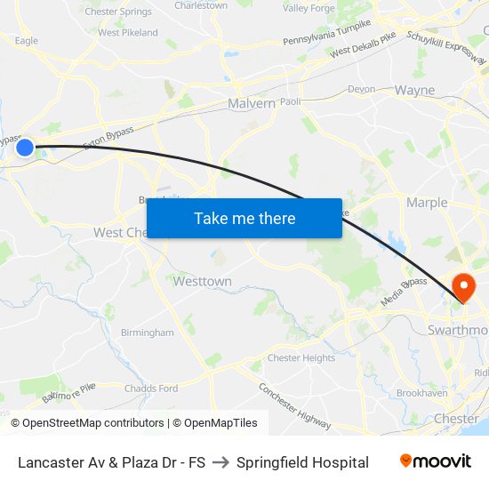 Lancaster Av & Plaza Dr - FS to Springfield Hospital map
