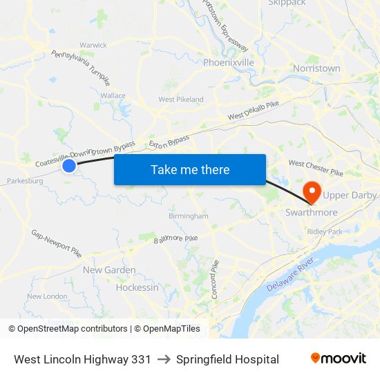 West Lincoln Highway 331 to Springfield Hospital map