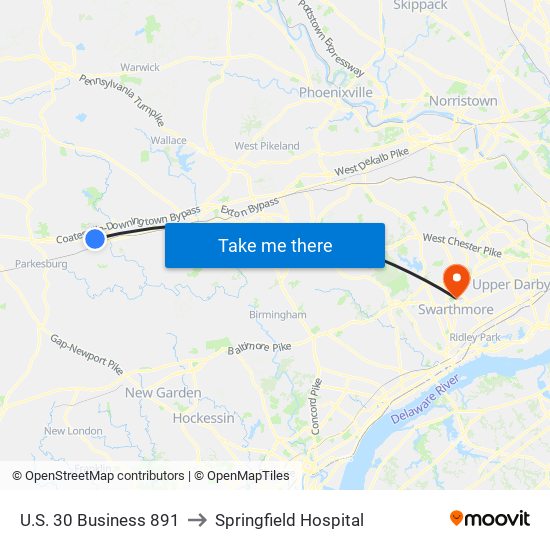 U.S. 30 Business 891 to Springfield Hospital map
