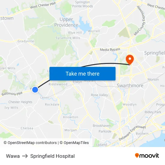 Wawa to Springfield Hospital map
