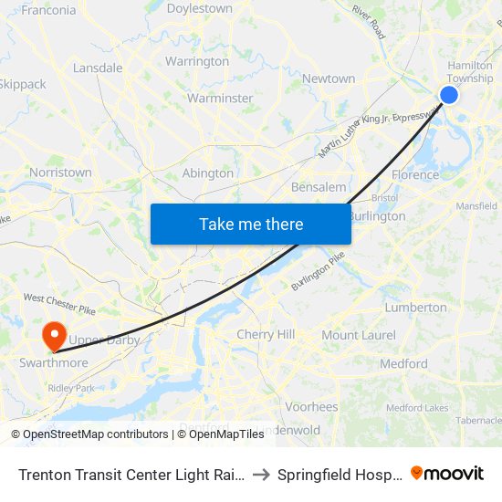 Trenton Transit Center Light Rail Sta to Springfield Hospital map