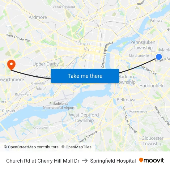 Church Rd at Cherry Hill Mall Dr to Springfield Hospital map