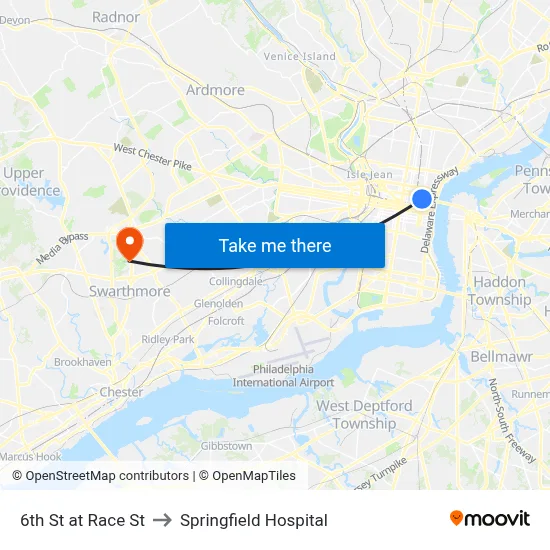 6th St at Race St to Springfield Hospital map