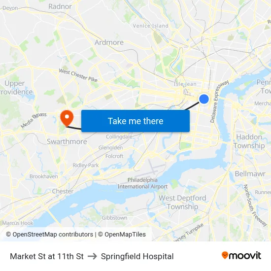 Market St at 11th St to Springfield Hospital map