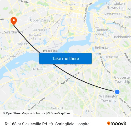 Rt-168 at Sicklerville Rd to Springfield Hospital map