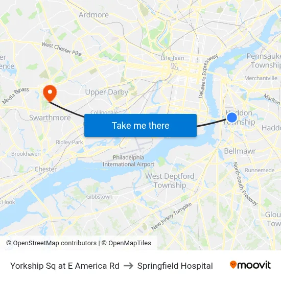 Yorkship Sq at E America Rd to Springfield Hospital map