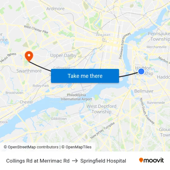 Collings Rd at Merrimac Rd to Springfield Hospital map
