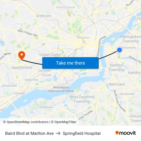 Baird Blvd at Marlton Ave to Springfield Hospital map