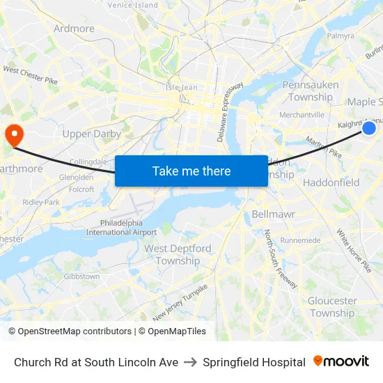 Church Rd at South Lincoln Ave to Springfield Hospital map