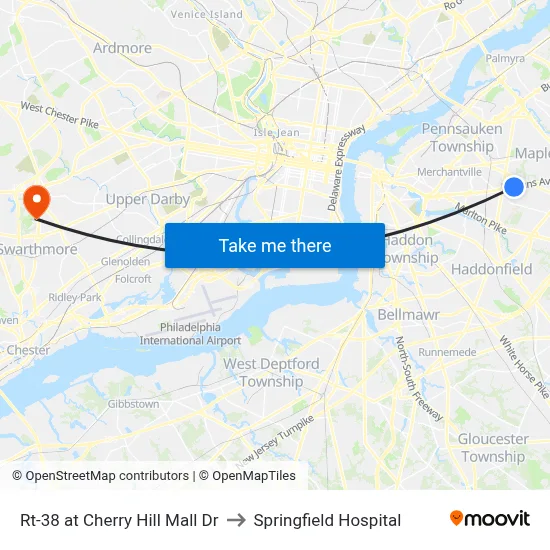 Rt-38 at Cherry Hill Mall Dr to Springfield Hospital map