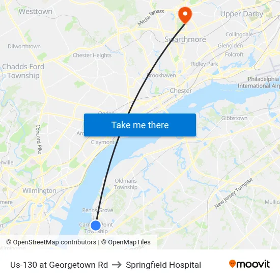 Us-130 at Georgetown Rd to Springfield Hospital map