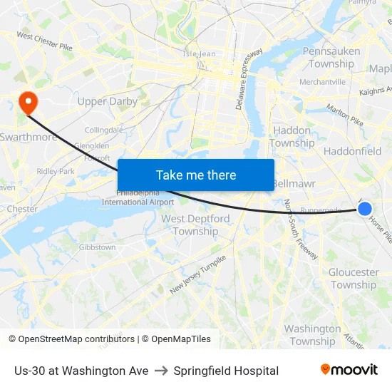 Us-30 at Washington Ave to Springfield Hospital map