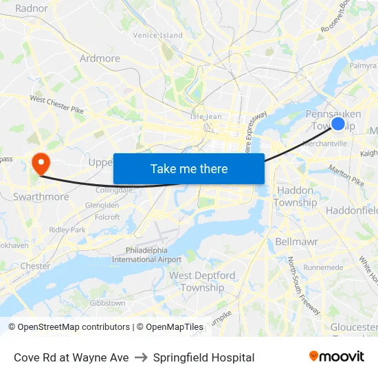 Cove Rd at Wayne Ave to Springfield Hospital map