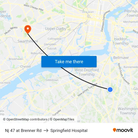 Nj 47 at Brenner Rd to Springfield Hospital map