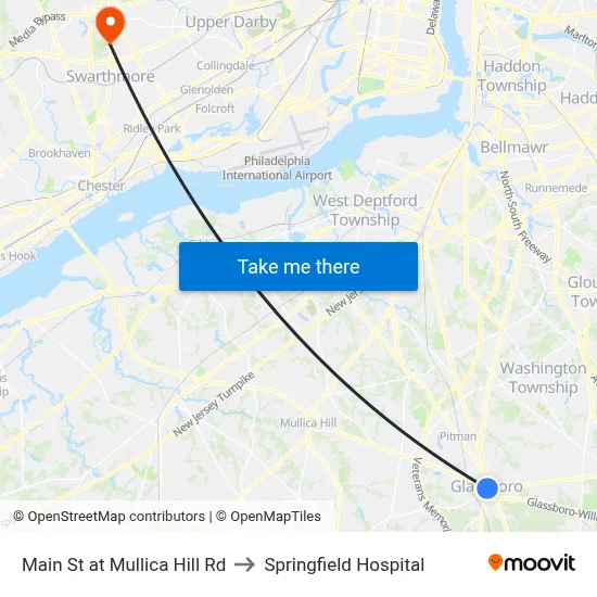 Main St at Mullica Hill Rd to Springfield Hospital map