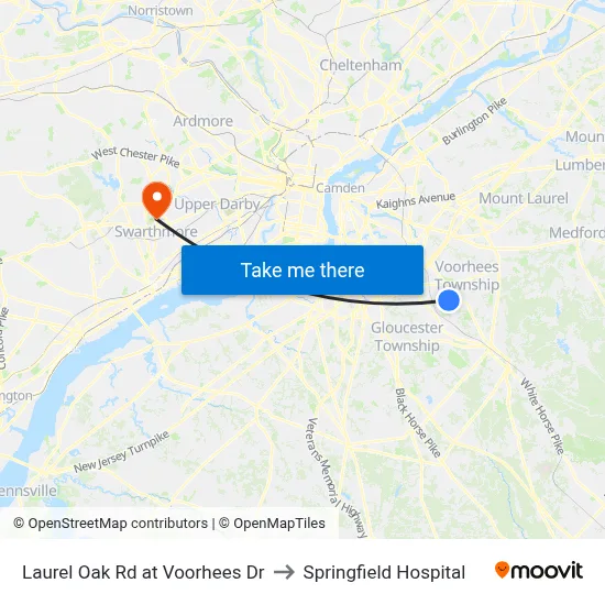 Laurel Oak Rd at Voorhees Dr to Springfield Hospital map