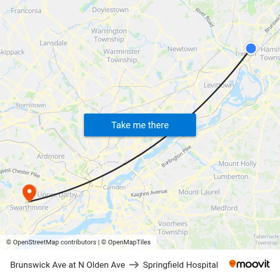 Brunswick Ave at N Olden Ave to Springfield Hospital map