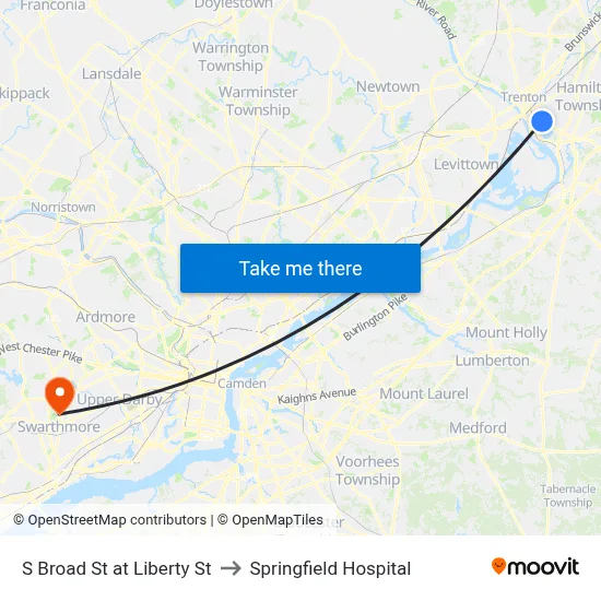 S Broad St at Liberty St to Springfield Hospital map