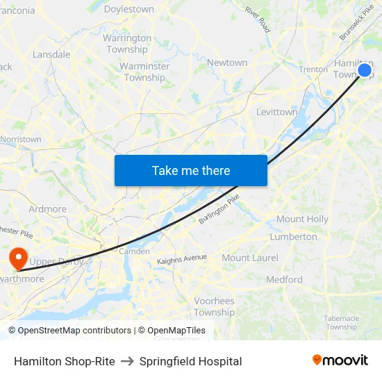 Hamilton Shop-Rite to Springfield Hospital map