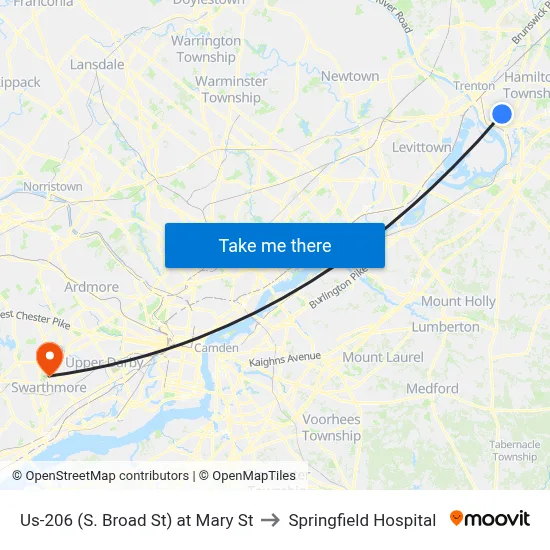 Us-206 (S. Broad St) at Mary St to Springfield Hospital map
