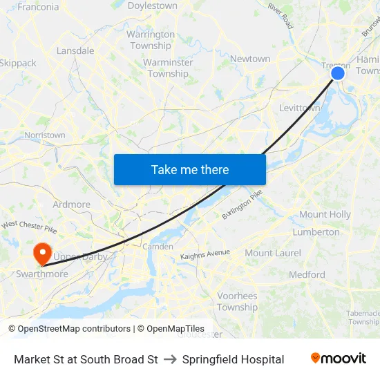 Market St at South Broad St to Springfield Hospital map