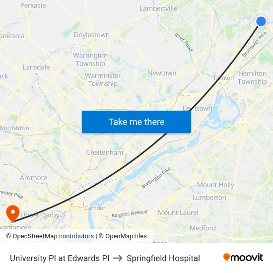 University Pl at Edwards Pl to Springfield Hospital map