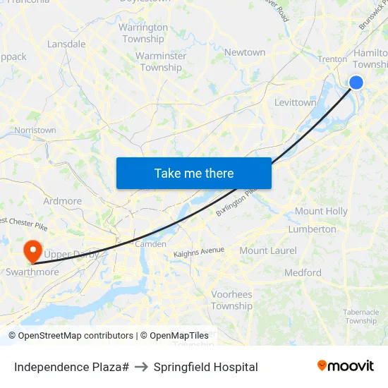 Independence Plaza# to Springfield Hospital map