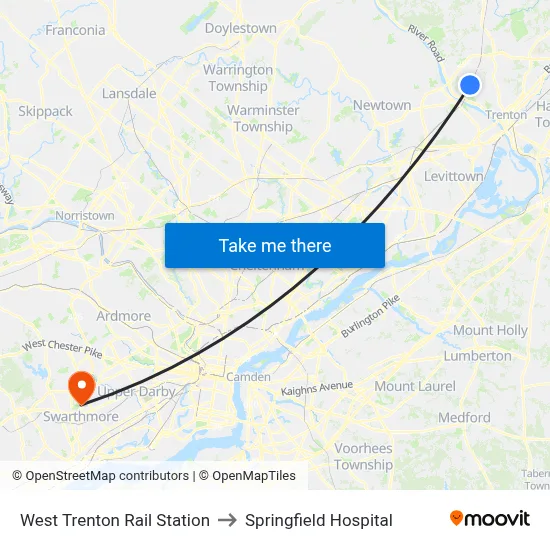 West Trenton Rail Station to Springfield Hospital map