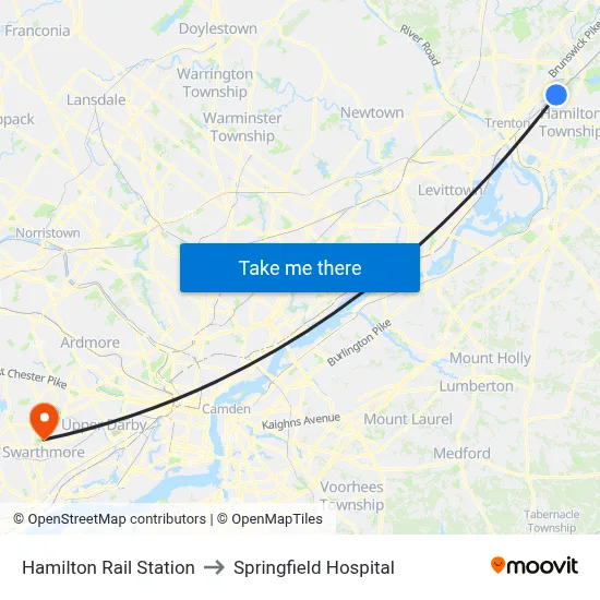 Hamilton Rail Station to Springfield Hospital map