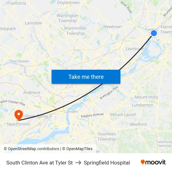 South Clinton Ave at Tyler St to Springfield Hospital map