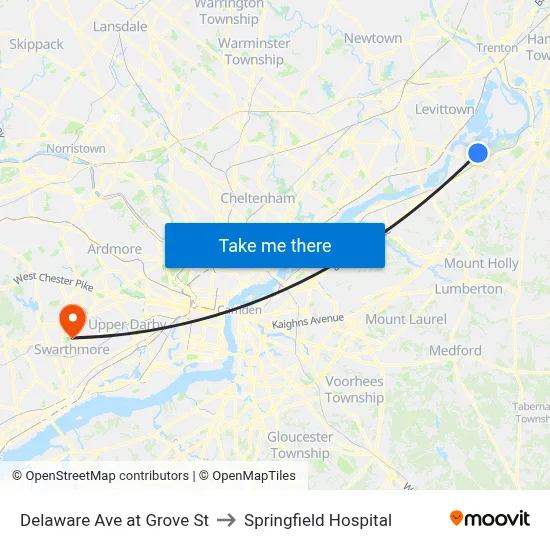 Delaware Ave at Grove St to Springfield Hospital map