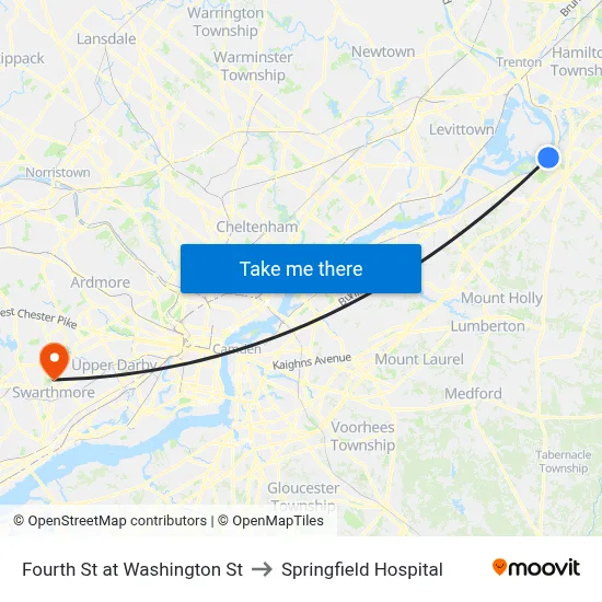 Fourth St at Washington St to Springfield Hospital map
