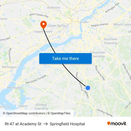 Rt-47 at Academy St to Springfield Hospital map