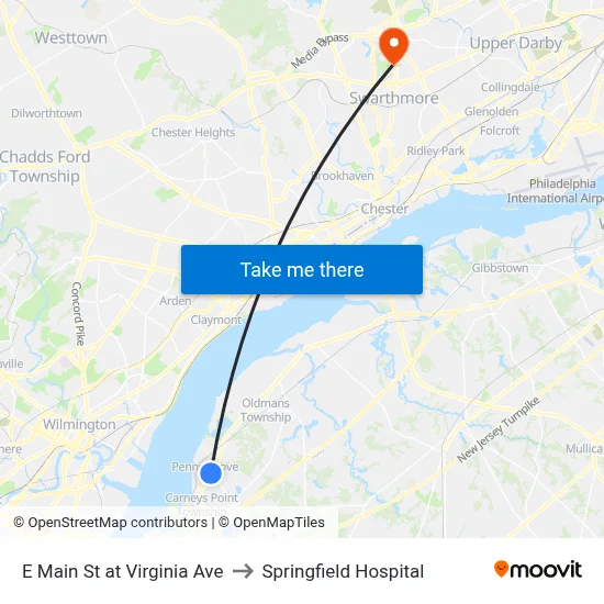 E Main St at Virginia Ave to Springfield Hospital map
